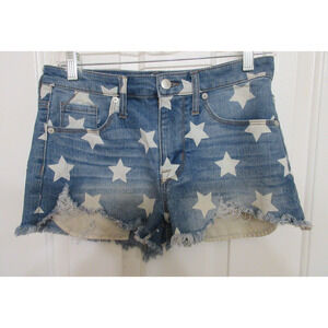 Women’s Denim Shorty Shorts Booty Short Stars All Over Print USA Flag Size 8